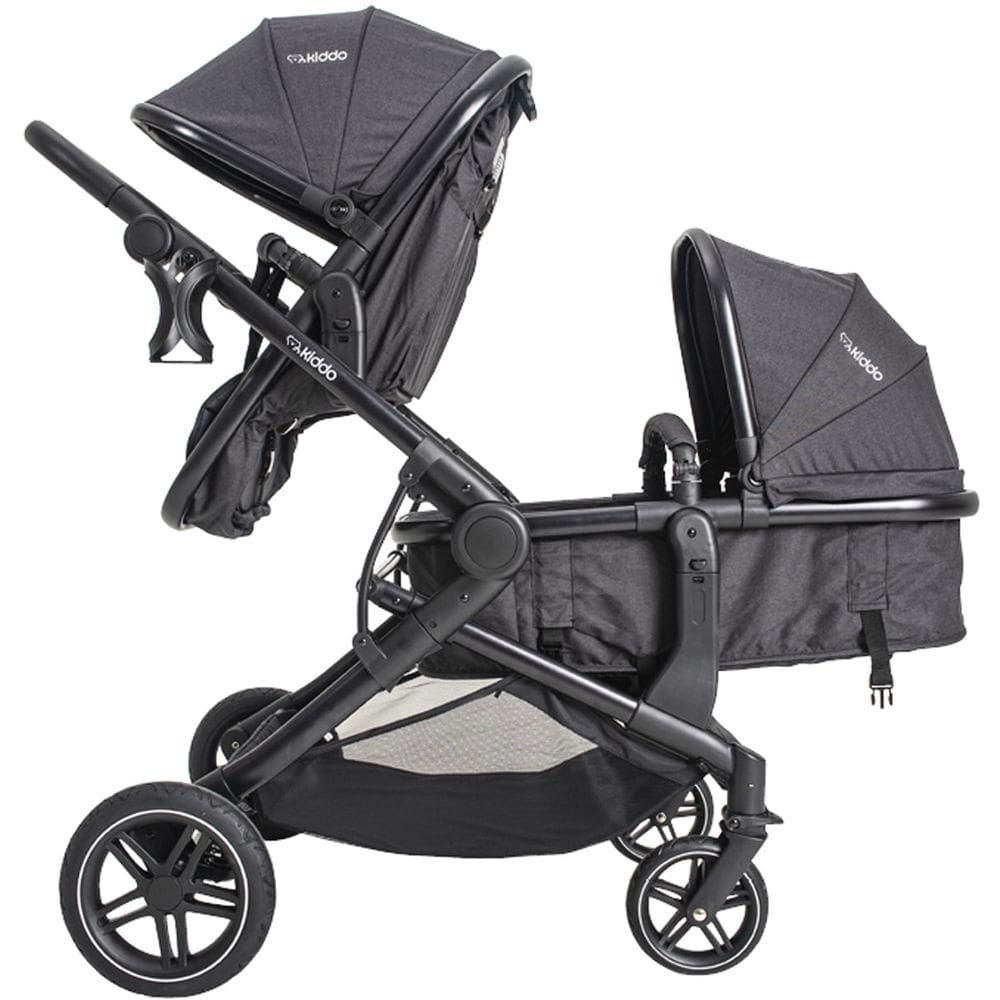 Carrinho de Bebê para Gêmeos Duplo Kiddo Pair 3 em 1 Berço Passeio Moisés Travel System 0 a 15 Kg Cinza Melange Grafite 5225AMG Duas Crianças
