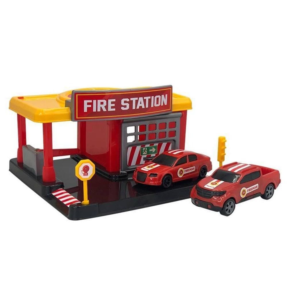 Brinquedo Infantil Estação De Bombeiro Garagem + 02 Carros