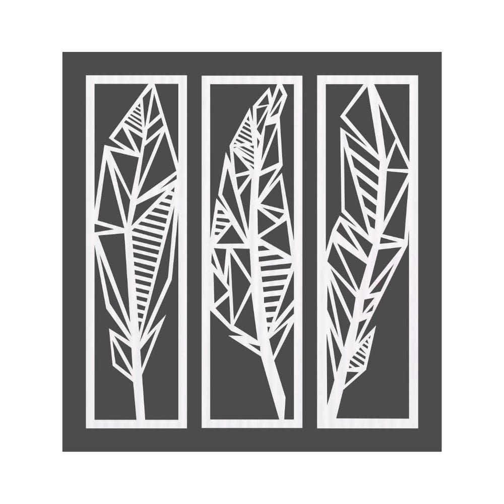 Quadro Decorativo Branco Mdf Folhas De Bananeira 40X20Cm