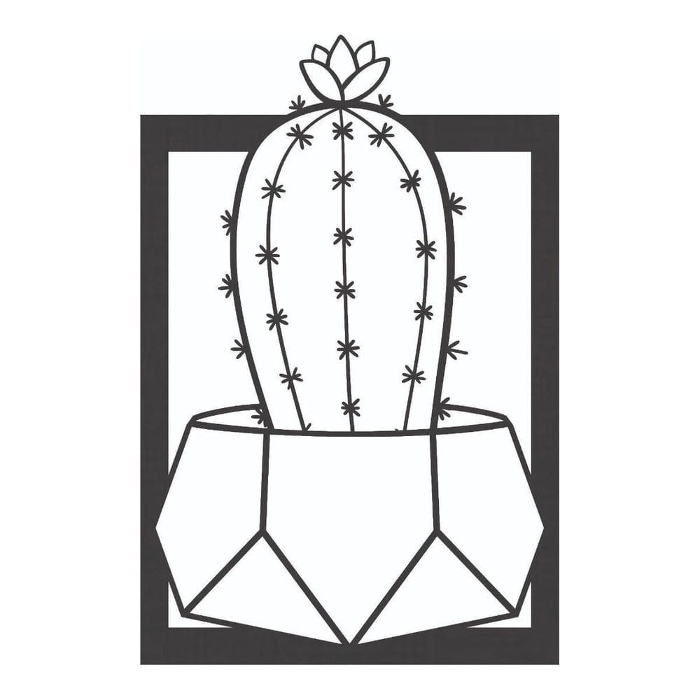 Quadro Decorativo Mdf Preto Vaso De Cacto 40X20Cm