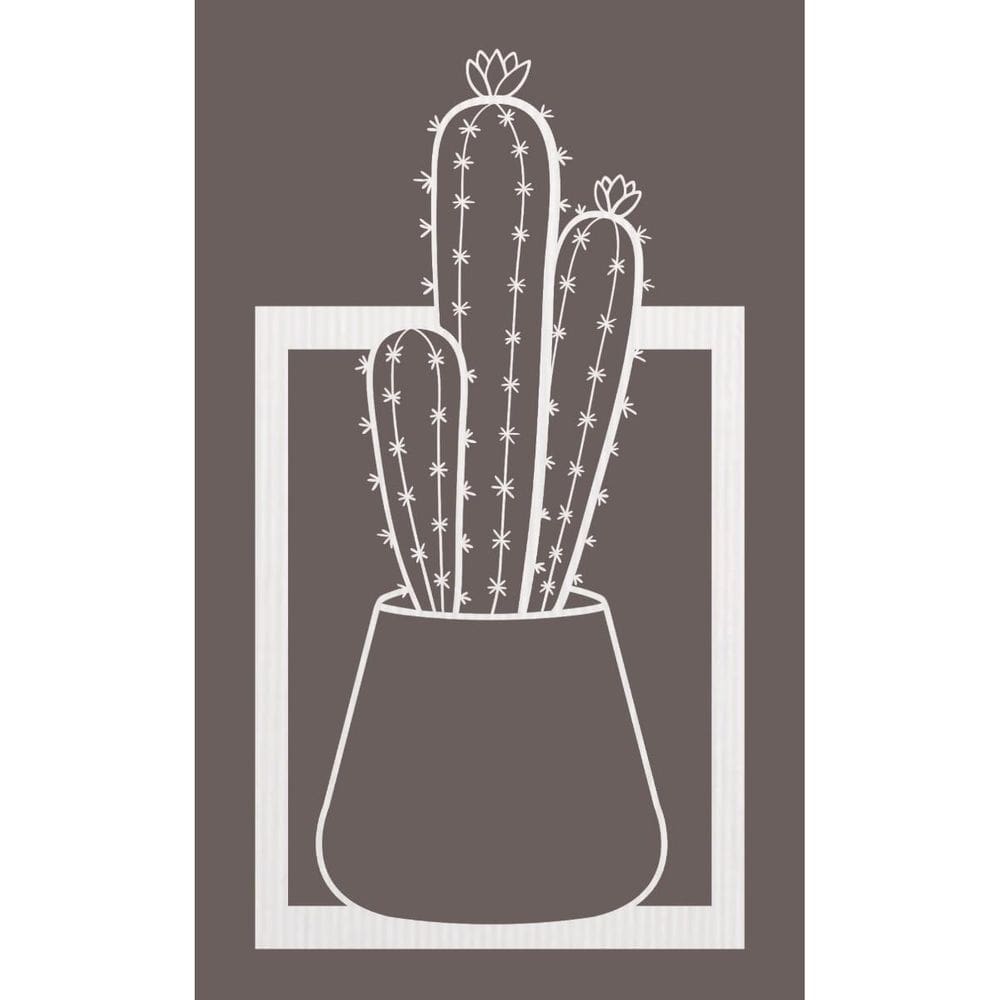 Quadro Decorativo Mdf Branco Vaso De Cactos 40X20Cm
