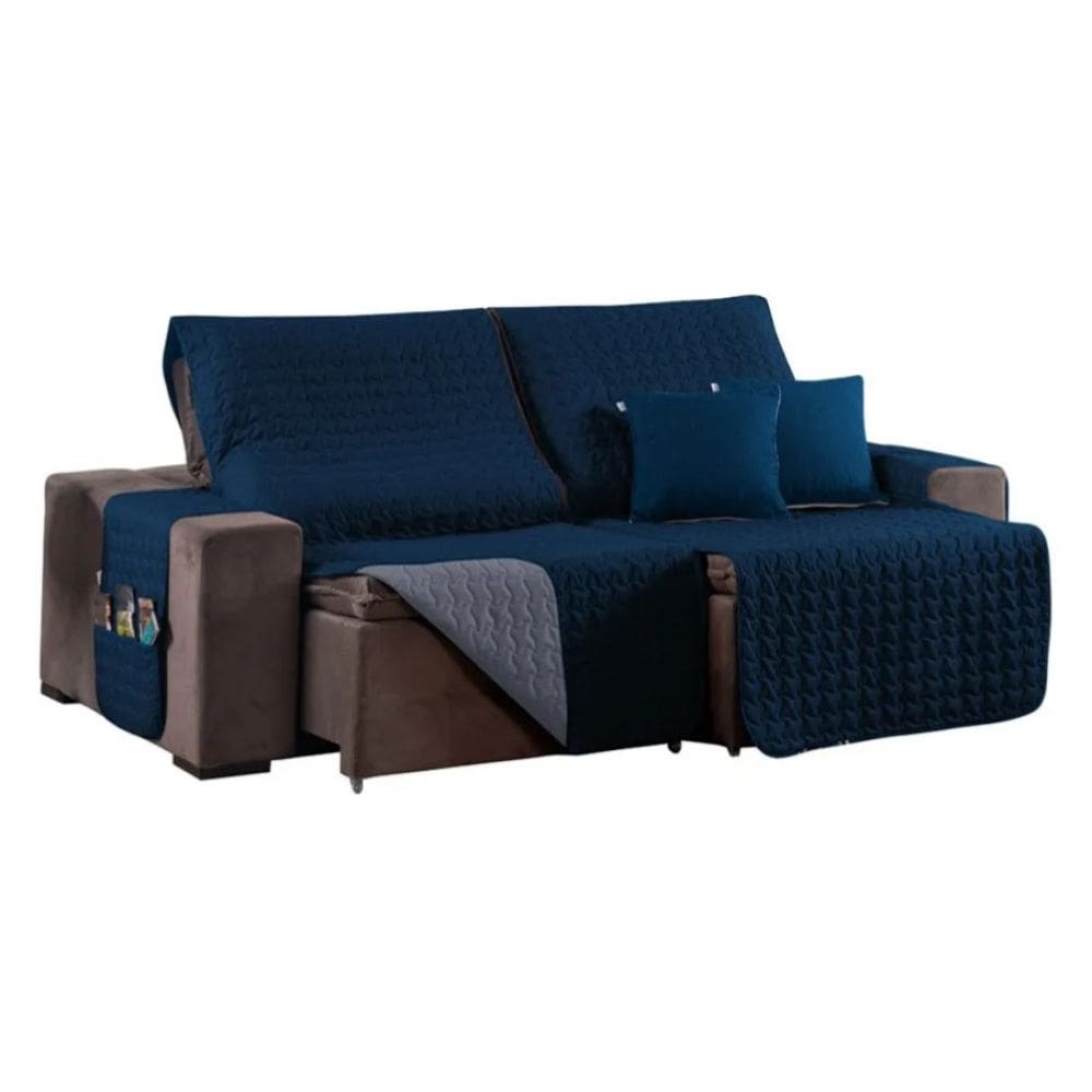 Protetor de Sofá 1,80m Retrátil D.F. Almofada Marinho Cinza