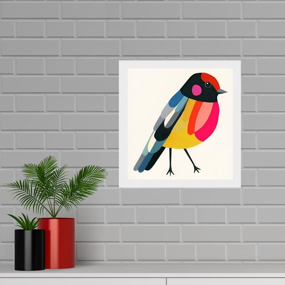 Quadro Quadrado Passarinho Colorido- 33X33Cm