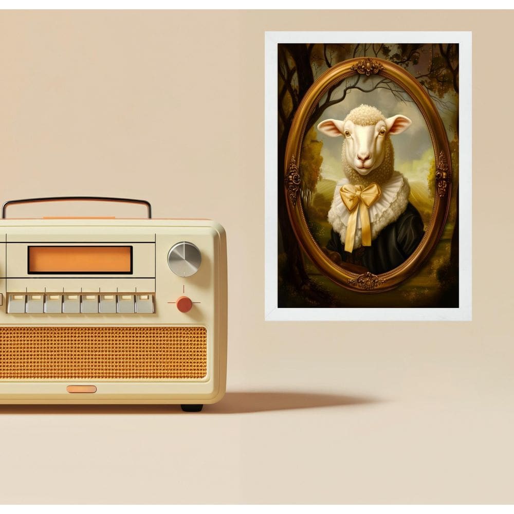 Quadro Decorativo Ovelha - Retrato Antigo 33X24Cm - Vidro