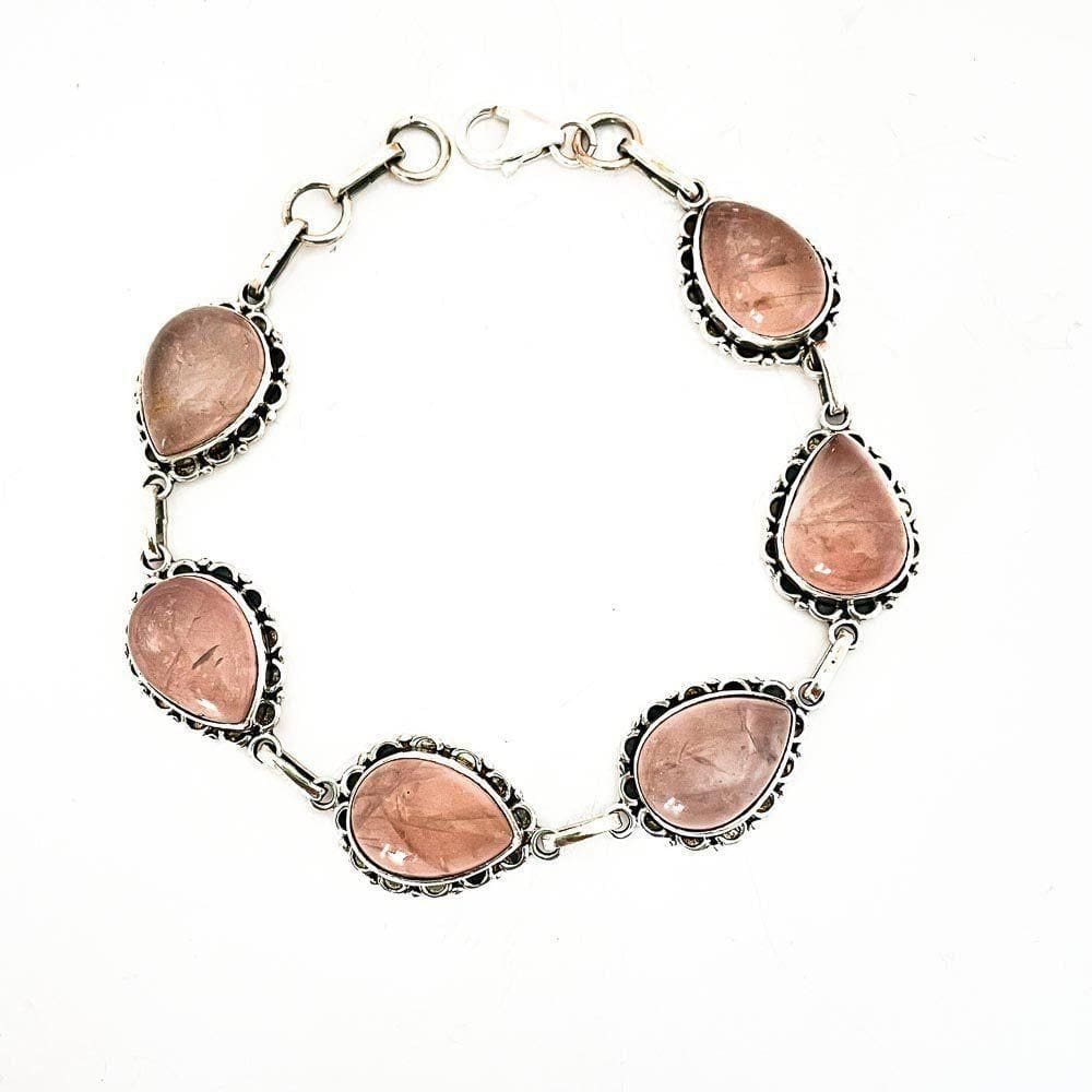 Pulseira Gotas Quartzo Rosa Prata De Bali 925