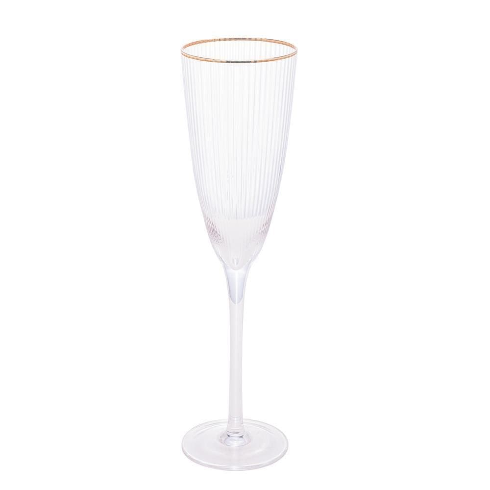 Cj 2 Taças Champagne 300Ml Vidro Borda Dourada Lines - Wolff