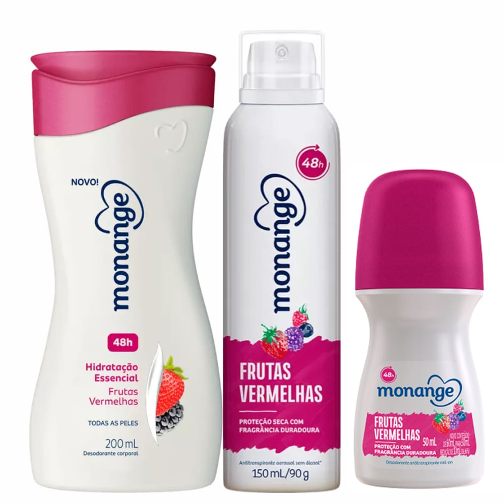 Kit Hidratante Corporal + Aerossol + Roll-on Monange Frutas Vermelhas