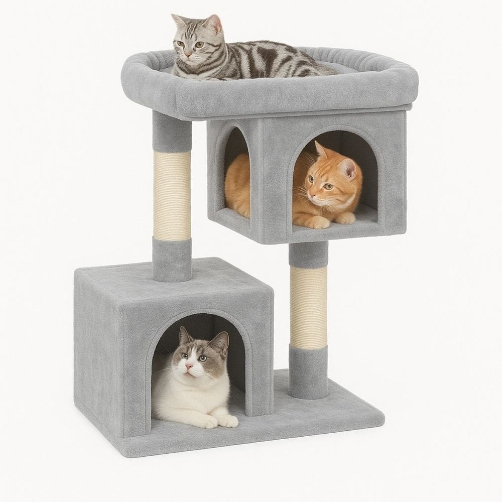 Casa Arranhador Gatos Cinza Poste Sisal Brinquedo Interativo