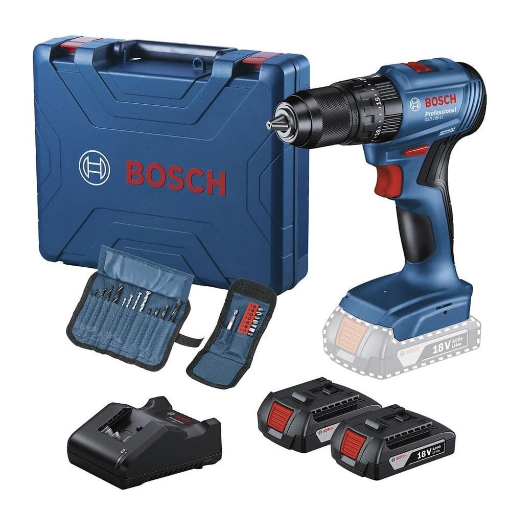 Furadeira e Parafusadeira de Impacto Bosch GSB185, 18V com Maleta e 2 Baterias
