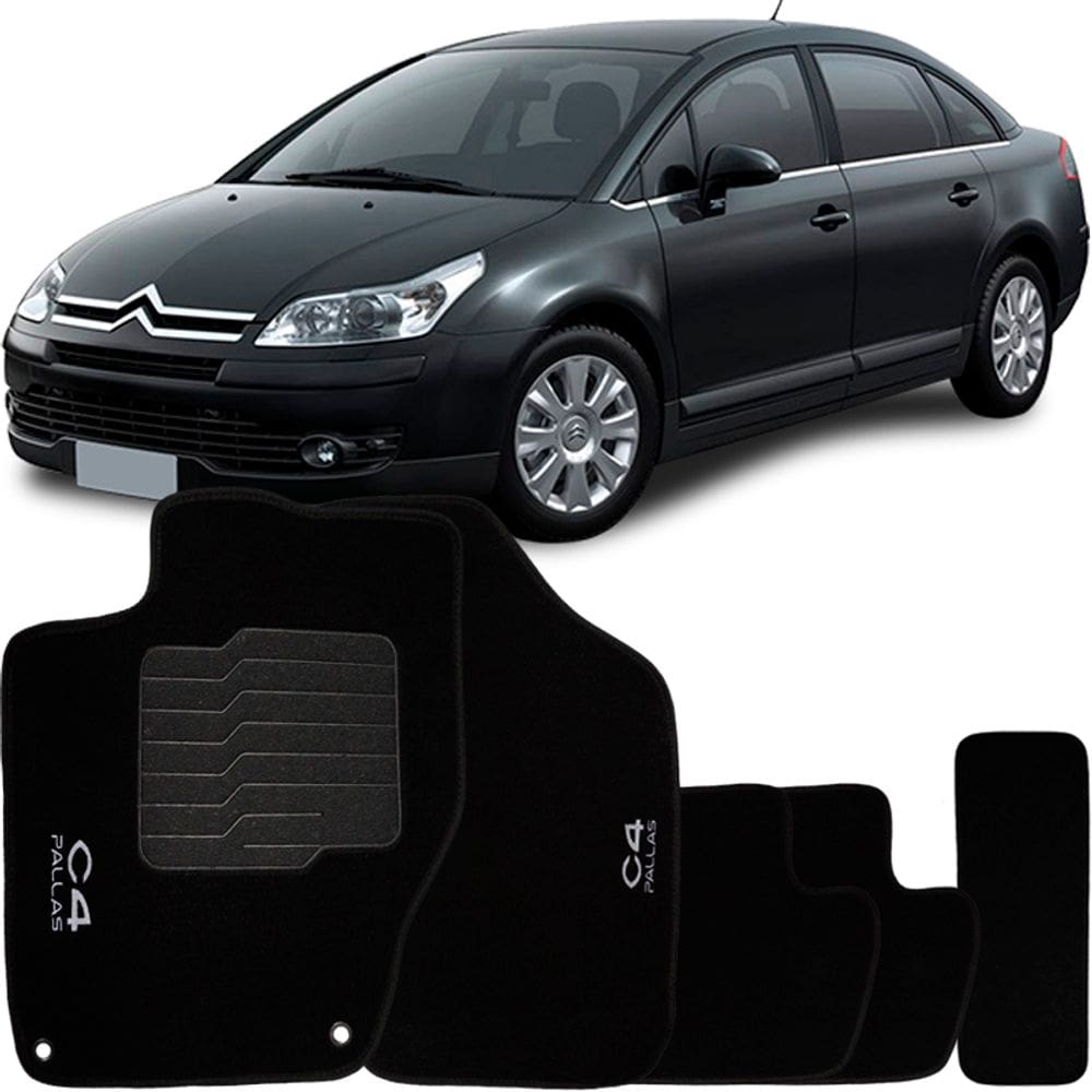 Jogo de Tapete Automotivo Carpete Citroen C4 Pallas 2008 à 2013 Soft Logo Bordado Preto 5 Peças