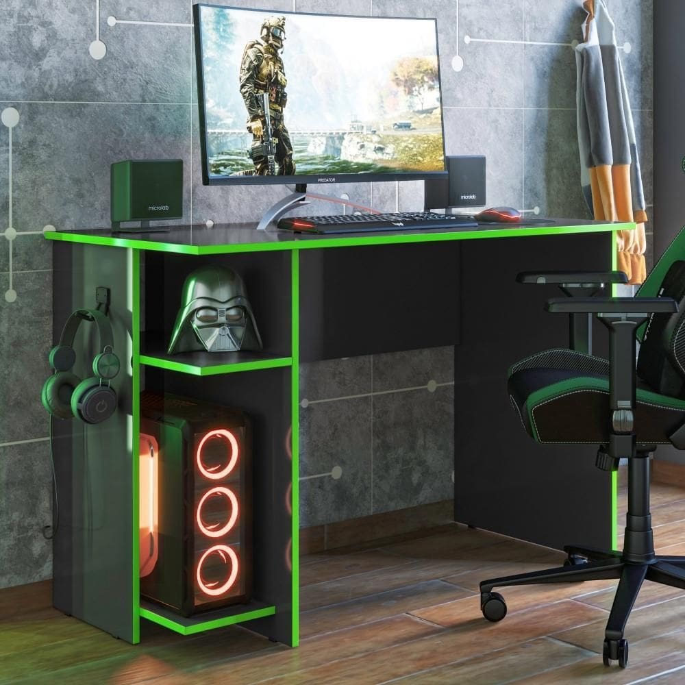 Mesa P/ Escritório E Gamer Preto Fosco/Verde (3875.77)