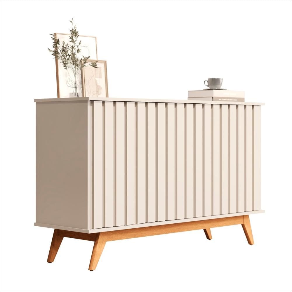 Buffet Aparador 3 Portas Ripado MDF 1.36 Juçara Off White Ofertamo