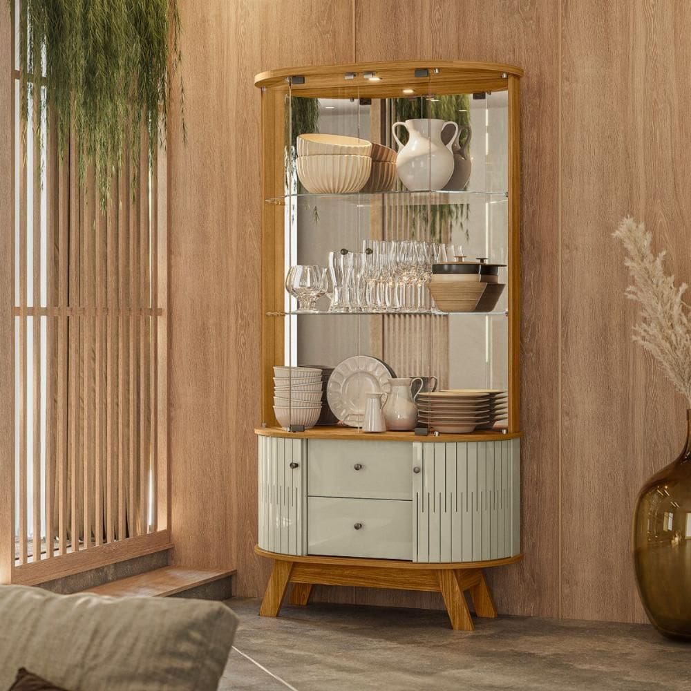 Cristaleira Lyon com Iluminação Cumaru/Opala