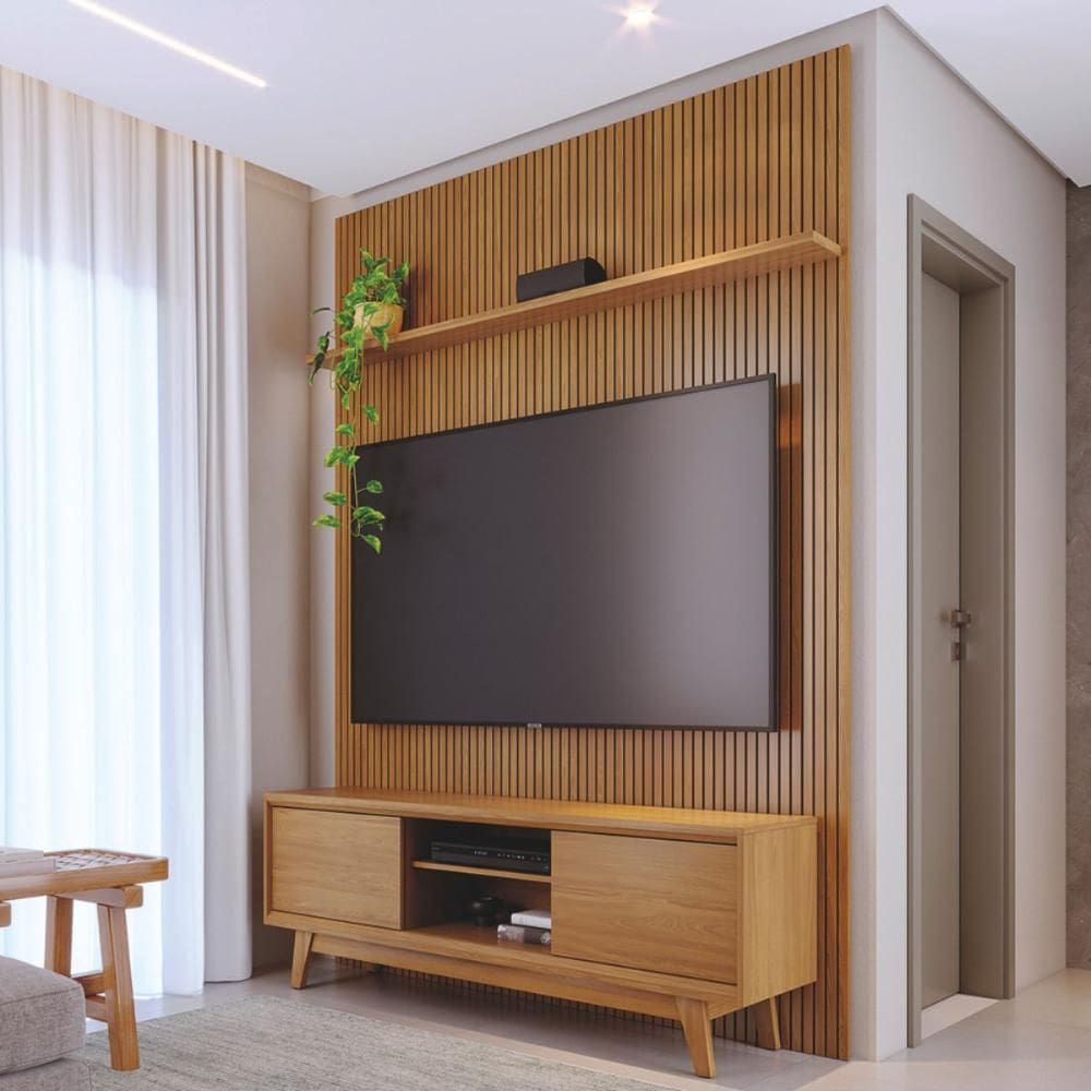 Kit Noah painel com prateleira e Rack com Painel Cumaru