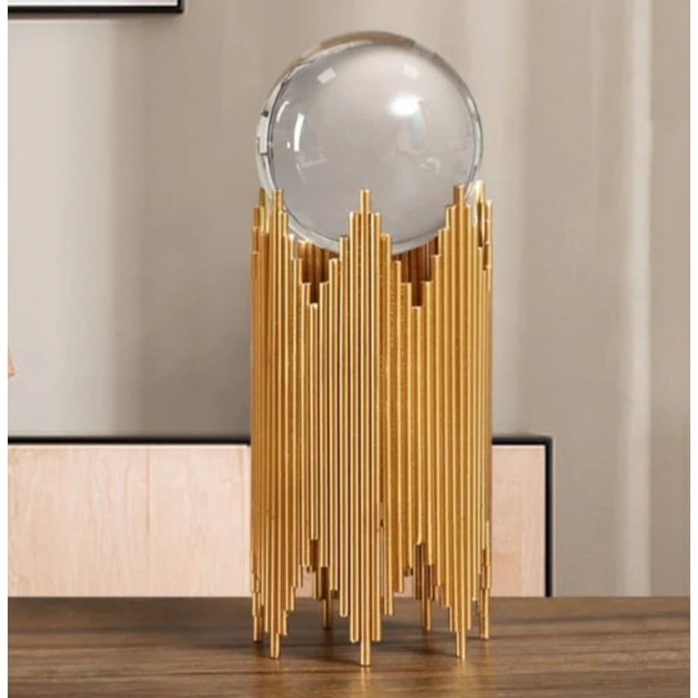 Enfeite Globo de Cristal com Escultura de Metal - Decoração Elegante 22cm