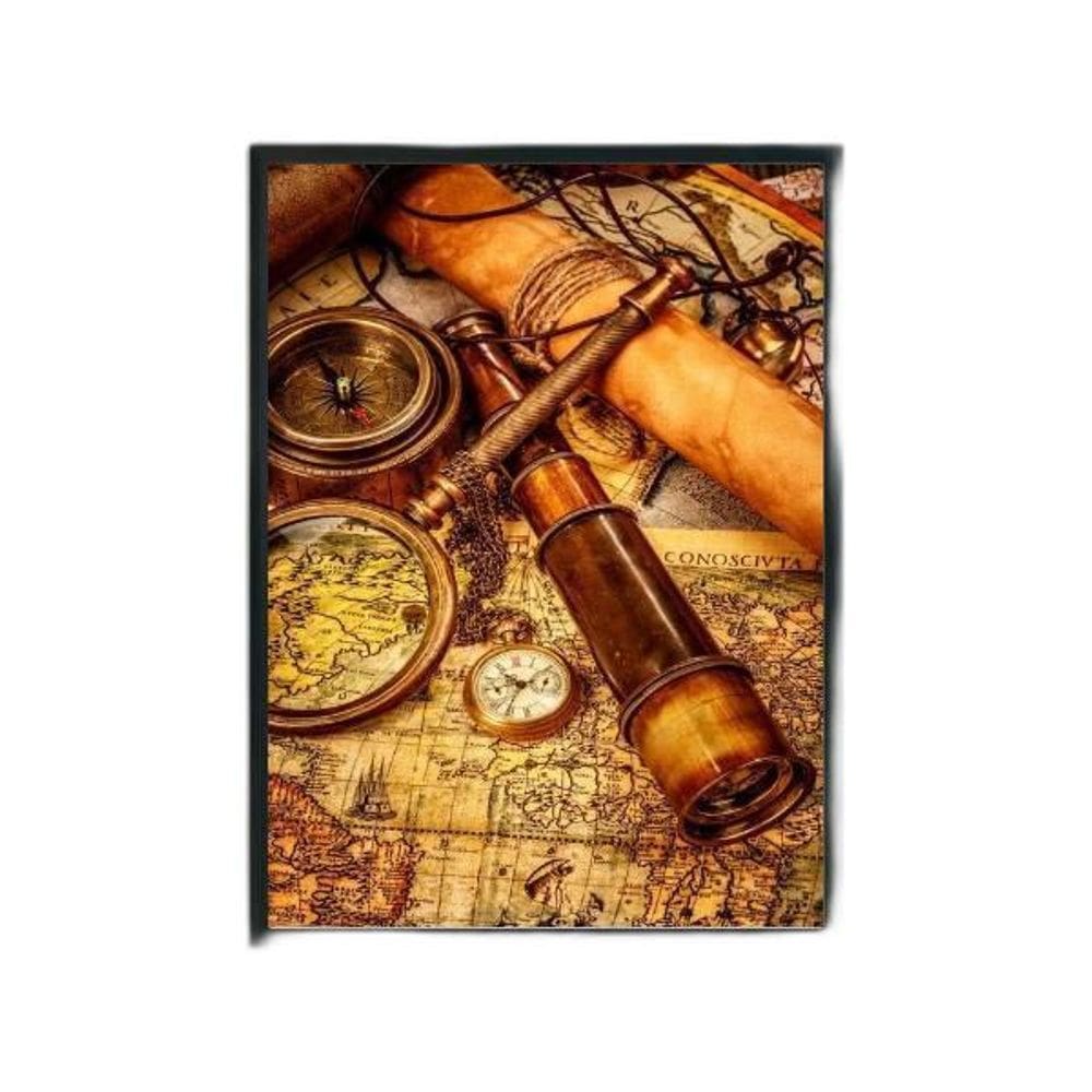 Quadro Cartografia Lupa e Luneta 33x24cm Vidro Madeira Preta