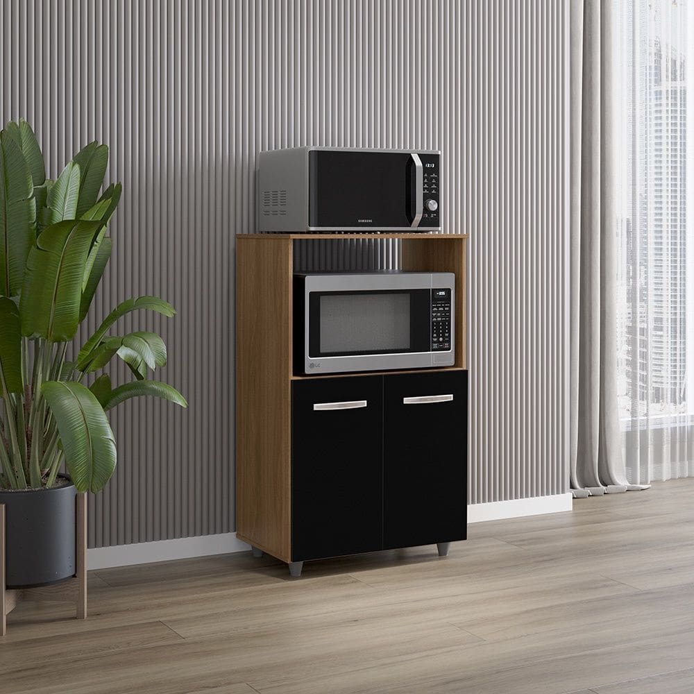Armário Balcão Multiuso para Cozinha Micro-ondas e Forno Tais 02 Portas Savana Preto Moblis