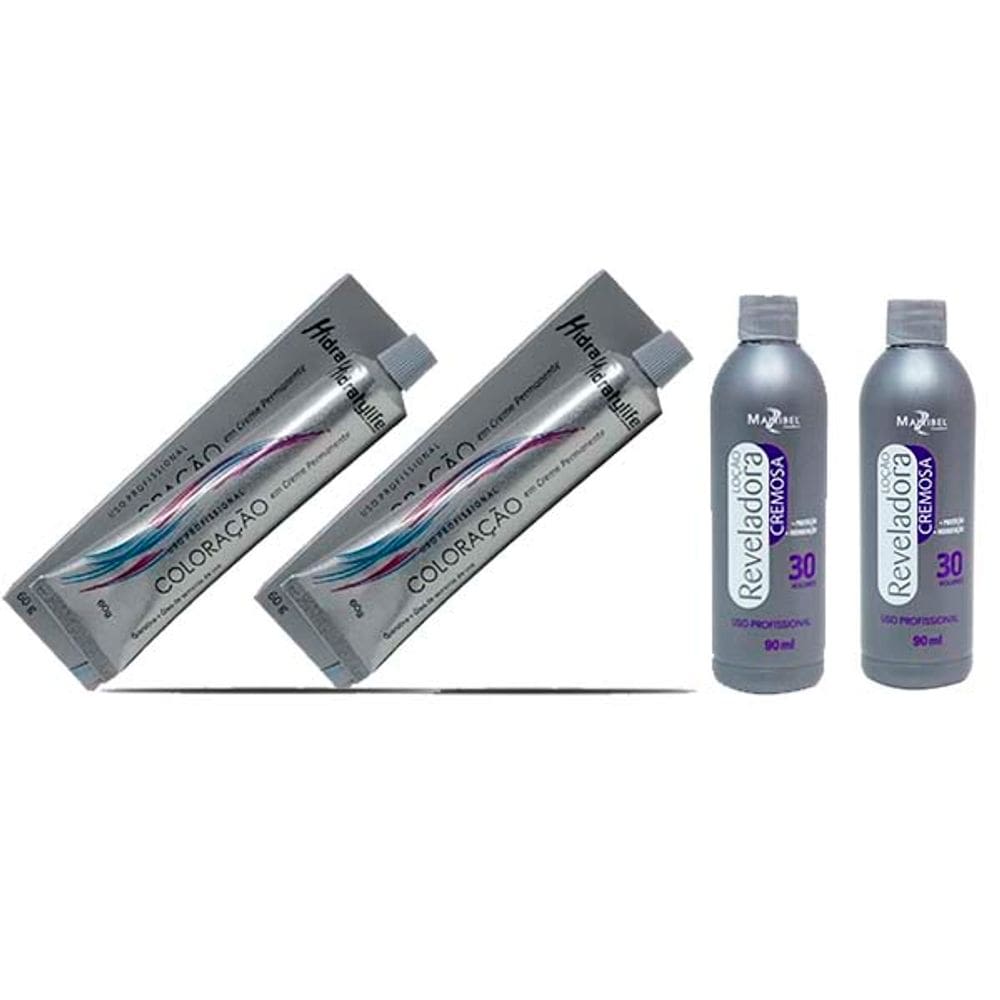 Kit 2 Tinta Louro Cobre Nº 7.44 e 2 Ox 30Vol 90ml Mairibel