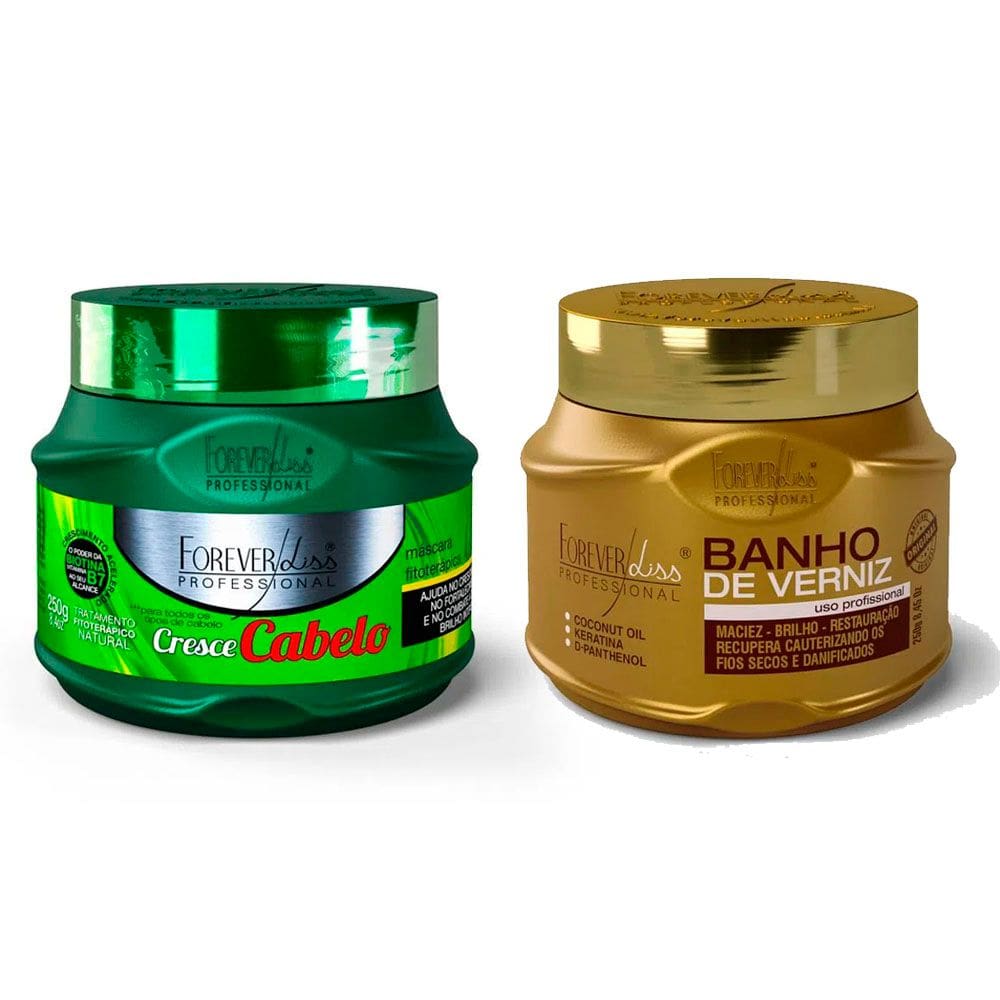 Kit 01 Mascara Cresce Cabelo e 01 Banho de Verniz Forever Liss