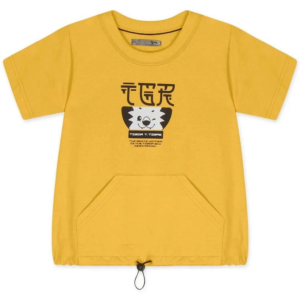 Camiseta Manga Curta Tigor T Tigre Bolso Canguru Amarelo