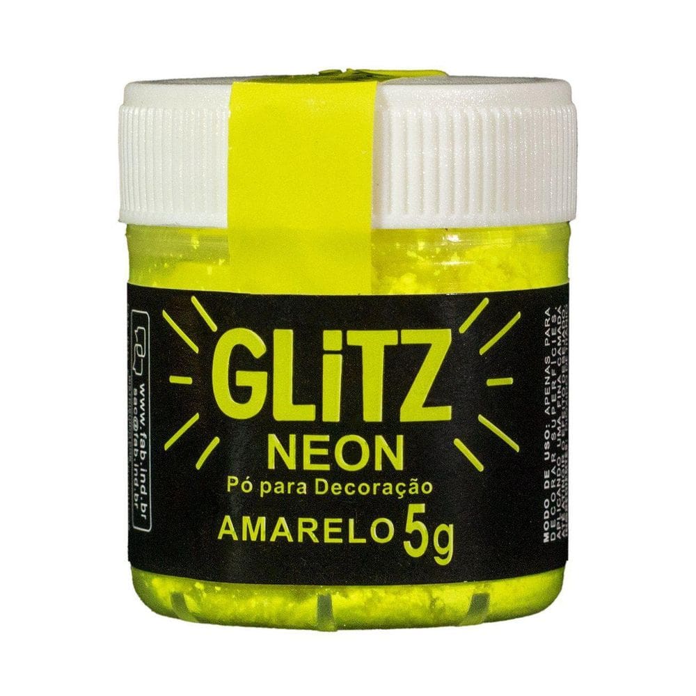 Corante Em Pó Neon Glitz Fab Brilho Para Decoração Amarelo