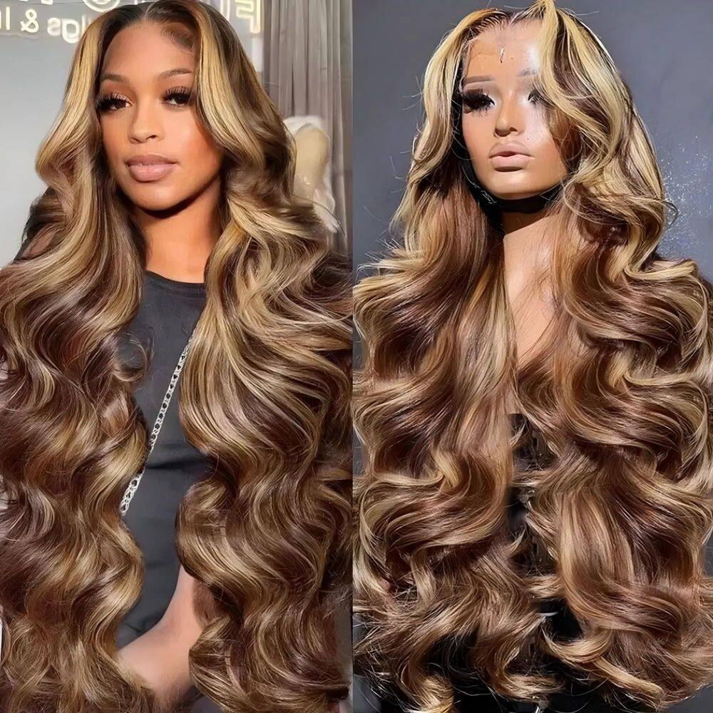Peruca frontal de renda Vipeony Highlight Ombre 71 cm Cabelo humano 180%