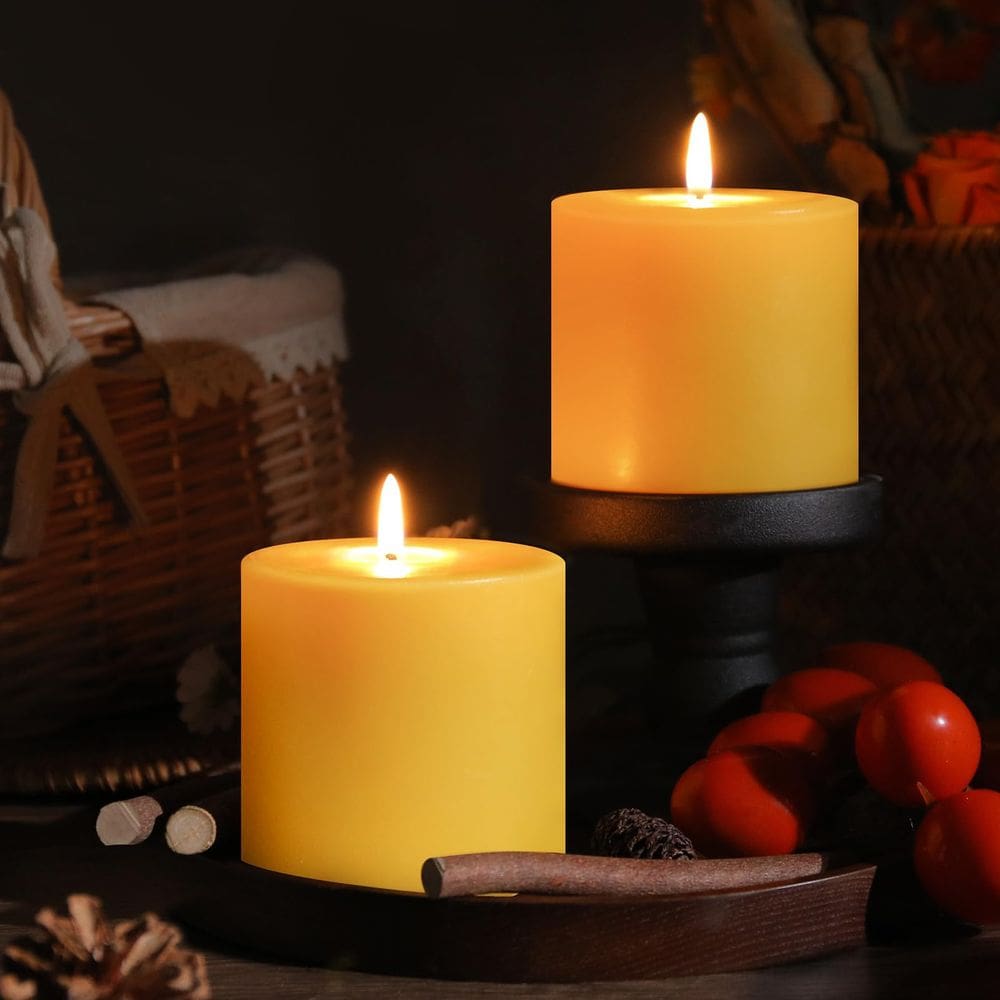 Pacote com 2 velas Pillar de cera de abelha ginitiri 100% pura