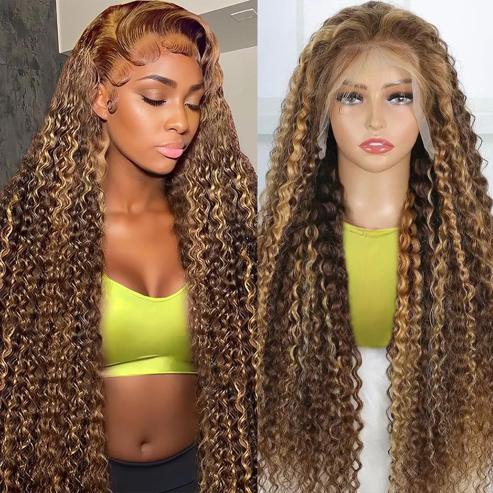 Peruca frontal de renda Silinli Highlight Ombre Deep Wave 70cm