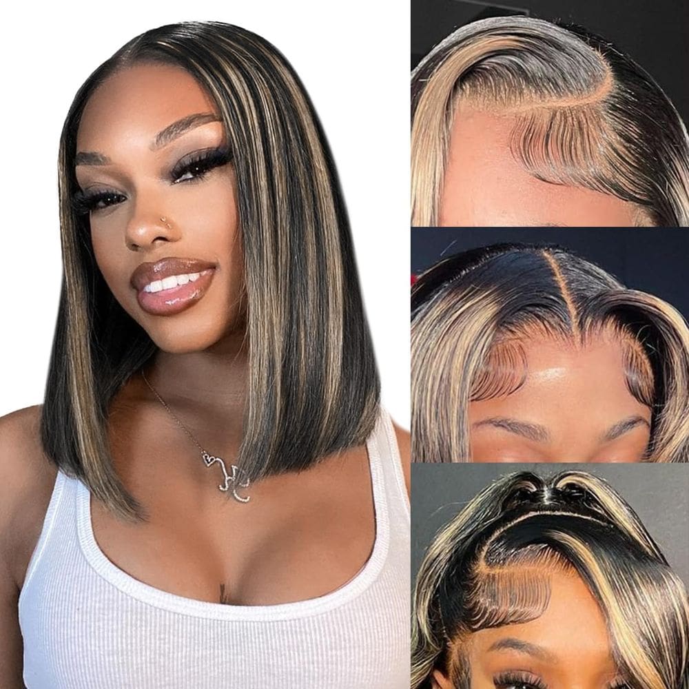 Peruca frontal de renda EAGERA Highlight Blonde Bob 30 cm de cabelo humano