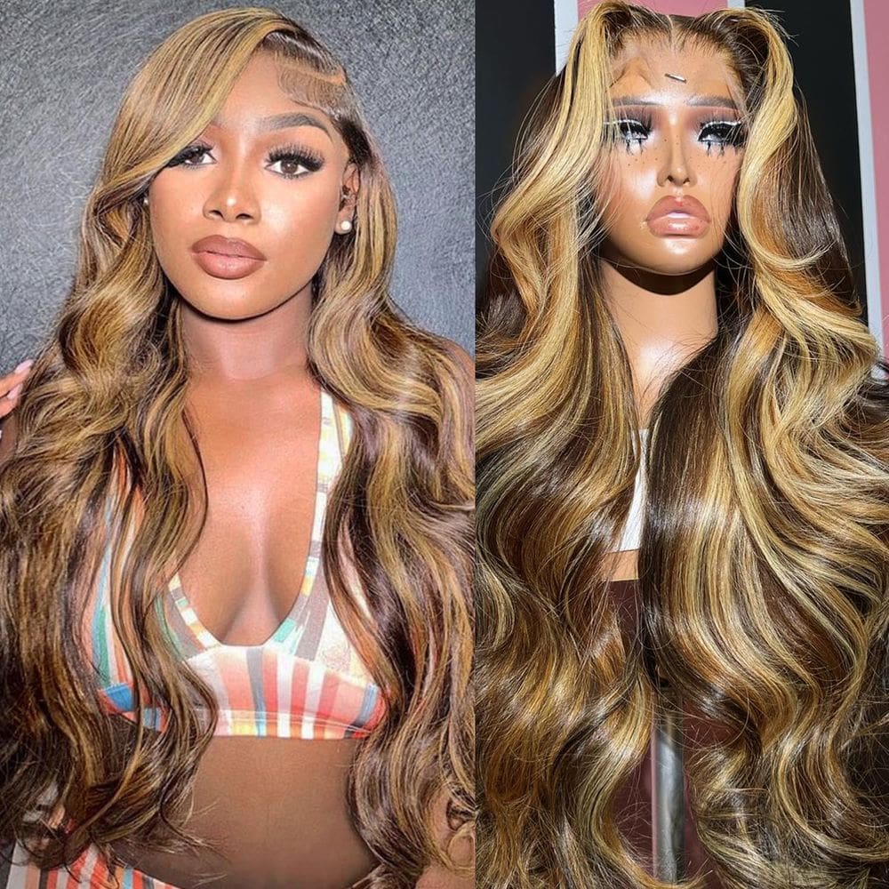 Perucas frontais de renda Lukymart Highlight Ombre Body Wave 22"