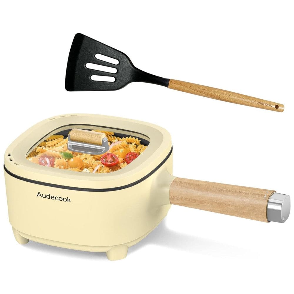 Audecook Hot Pot Electric 2L e Frigideira Antiaderente de Cerâmica 8 Polegadas - Cooker Portátil para Macarrão, Bife, Arroz Frito, Aveia e