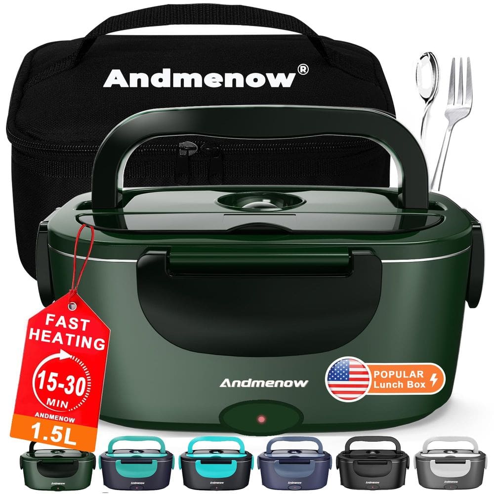 Lancheira elétrica Andmenow 1.5L Portátil Aquecedor de Alimentos Verde