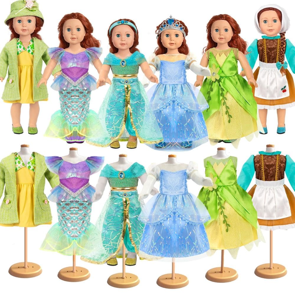 Roupas e acessórios para bonecas WONDOLL 18 polegadas, 6 peças, princesa
