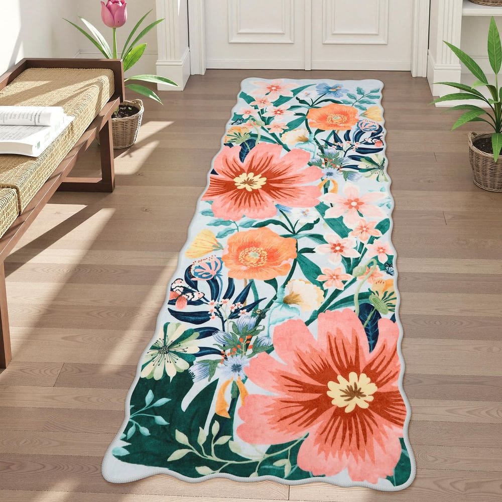 Tapete Runner Wonnitar para corredores Boho Floral Lavável 2 x 6 pés
