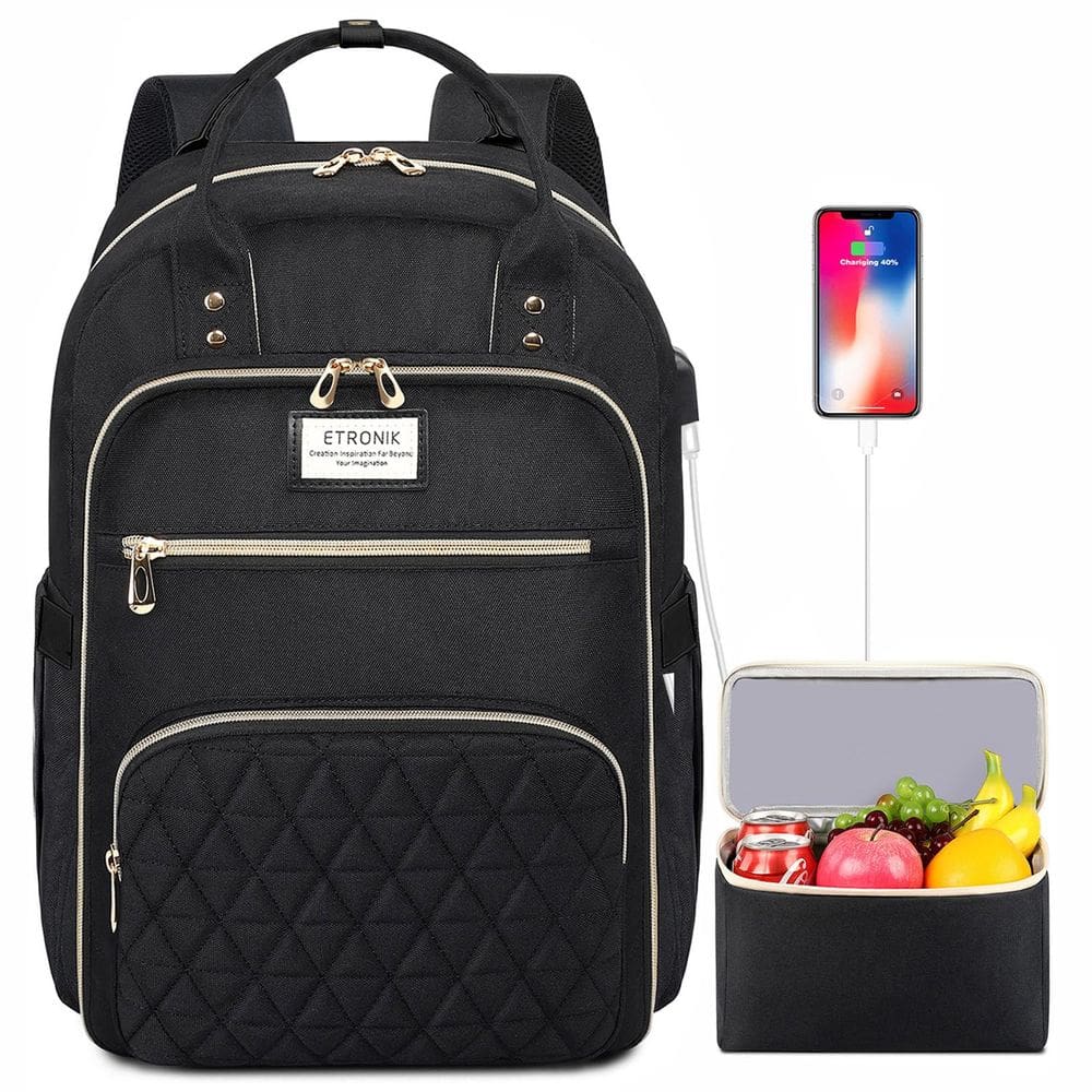 Mochila de almoço ETRONIK para mulheres com laptop de 15,6" e porta USB