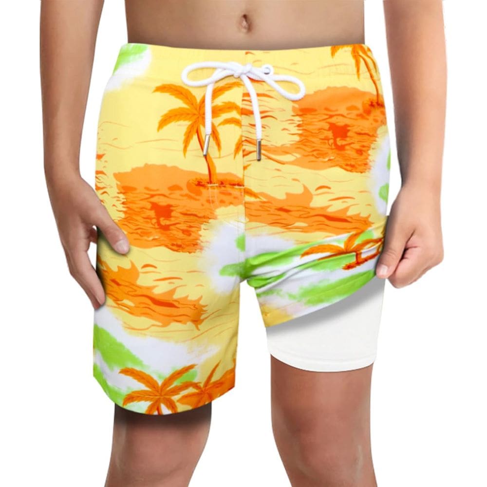 Calções de natação LUCOWEE Boys Orange Palm Tree Tamanho 14-16