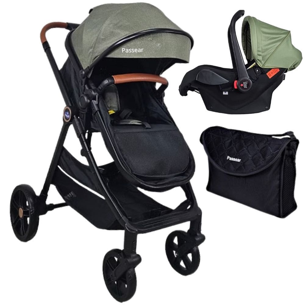 Carrinho De Bebe 3 Em 1 Apolo Verde E Bebe Conforto Aconchego + Bolsa - Passear Baby