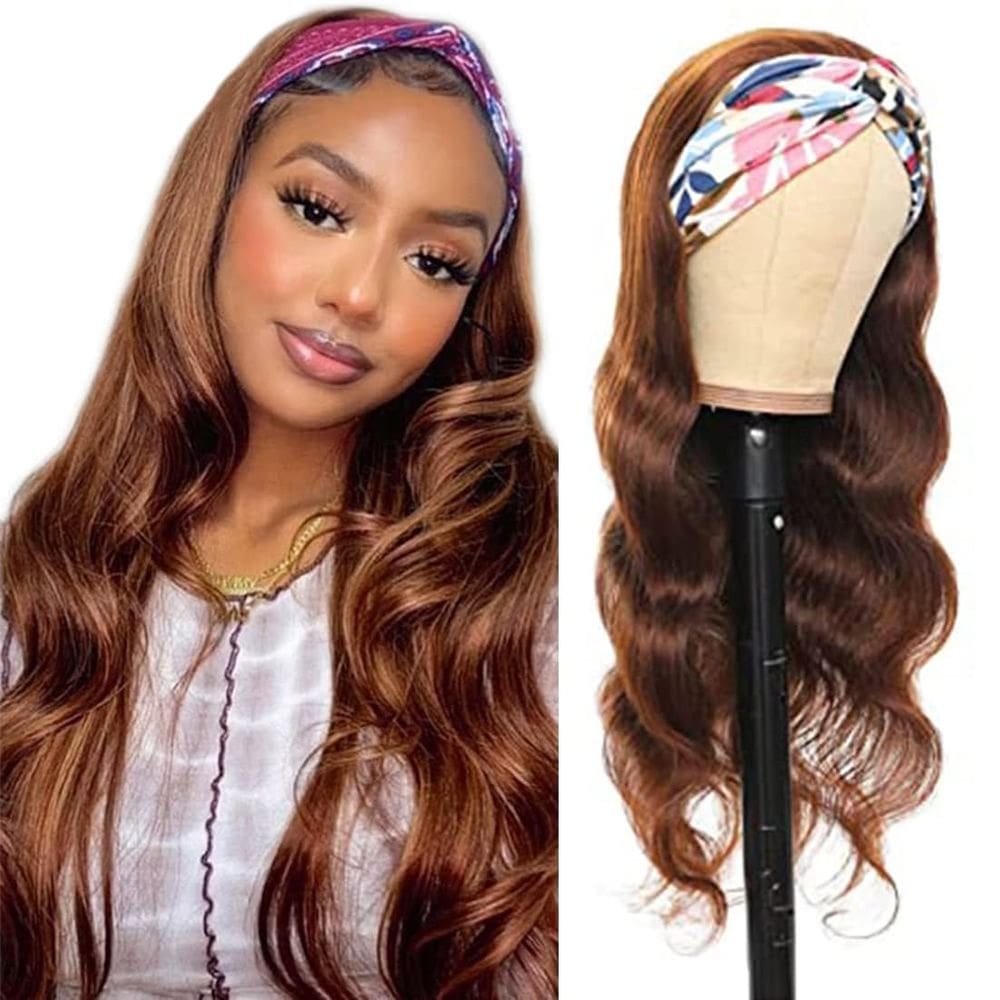 Peruca com bandana muaowig 1b30 Body Wave Brown Brazilian Remy Hair