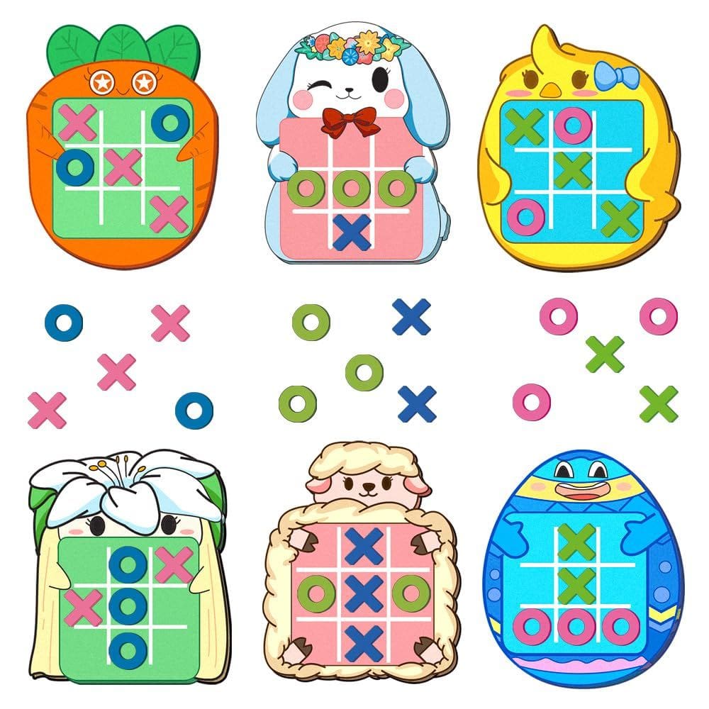 Jogo de tabuleiro Waybla Easter Tic Tac Toe, pacote com 6 unidades para crianças com armazenamento