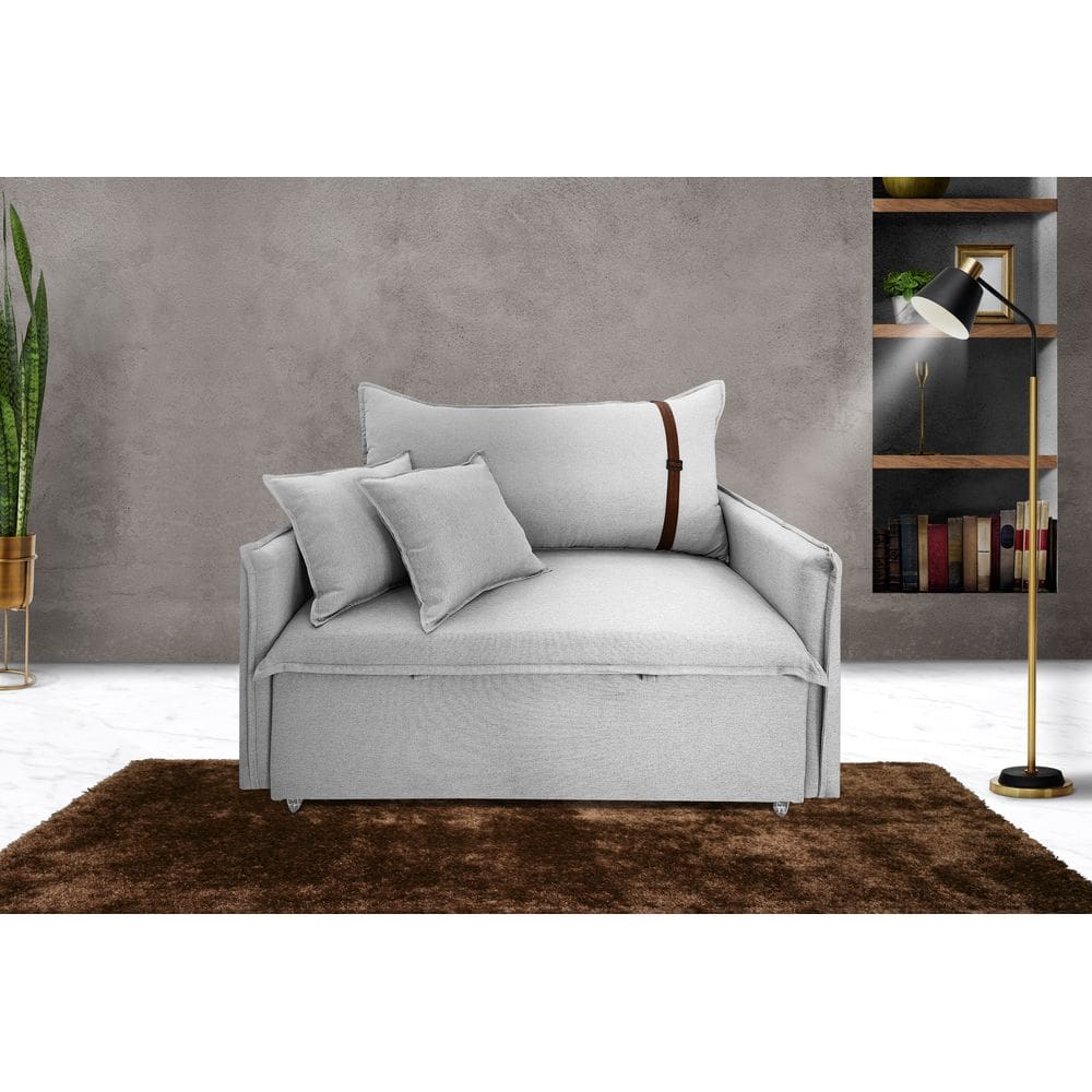 Poltrona Sofá Cama Valence Premium 130cm SoftGel D33 Linho Cinza Claro