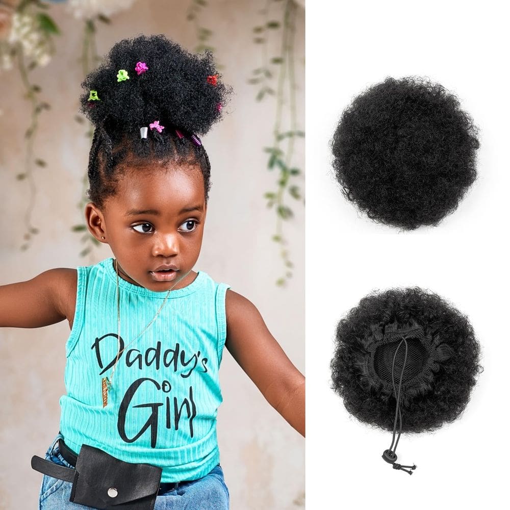 Extensão de rabo de cavalo FEIPRO Afro Puff, cabelo humano real de 10 cm
