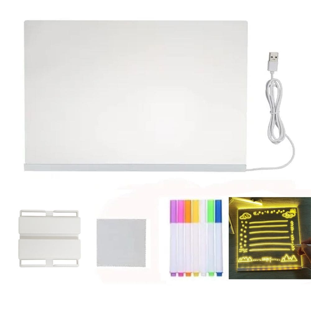 Lousa Luminaria LED Quadro Anotaçao Caneta Desenho Recado Escrita Mesa Trabalho Escritorio Sala Quarto Casa Decoraçao