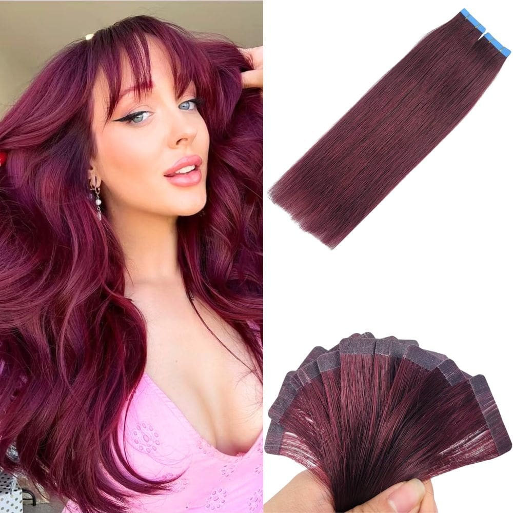 Fita em extensões de cabelo Carleaty Burgundy 35cm Human Hair