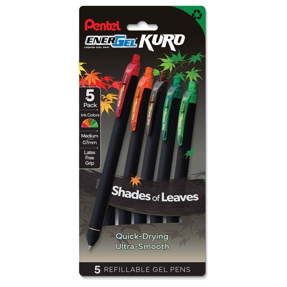 Caneta Pentel Energel Kuro Shades of Leaves 0,7 mm, pacote com 5