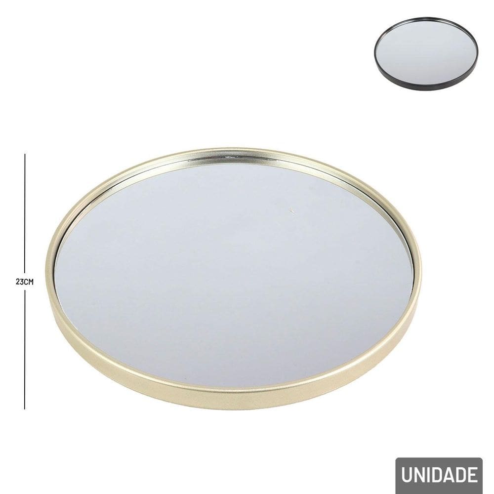 Bandeja Decorativa Plástica 23cm e Espelho Redonda