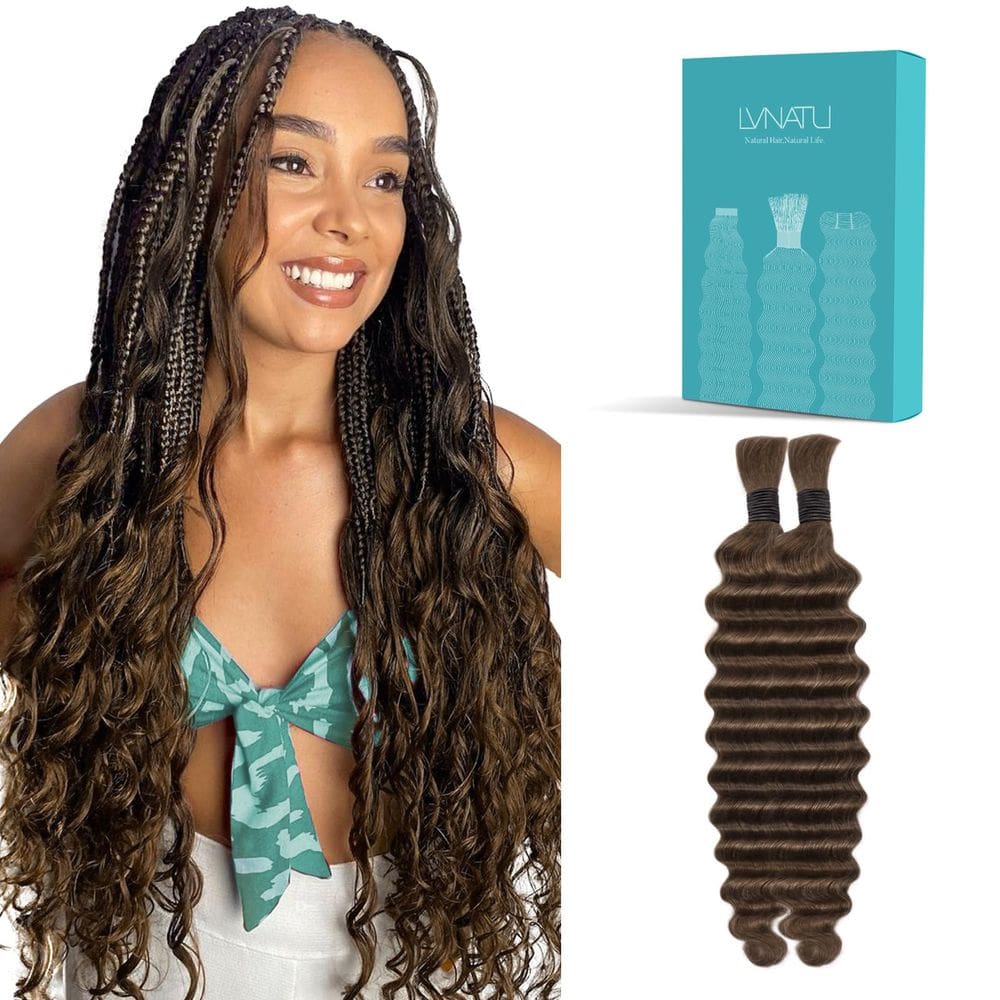 Cabelo trançado humano Lvnatu Brown Color 4 14 polegadas 200g x2