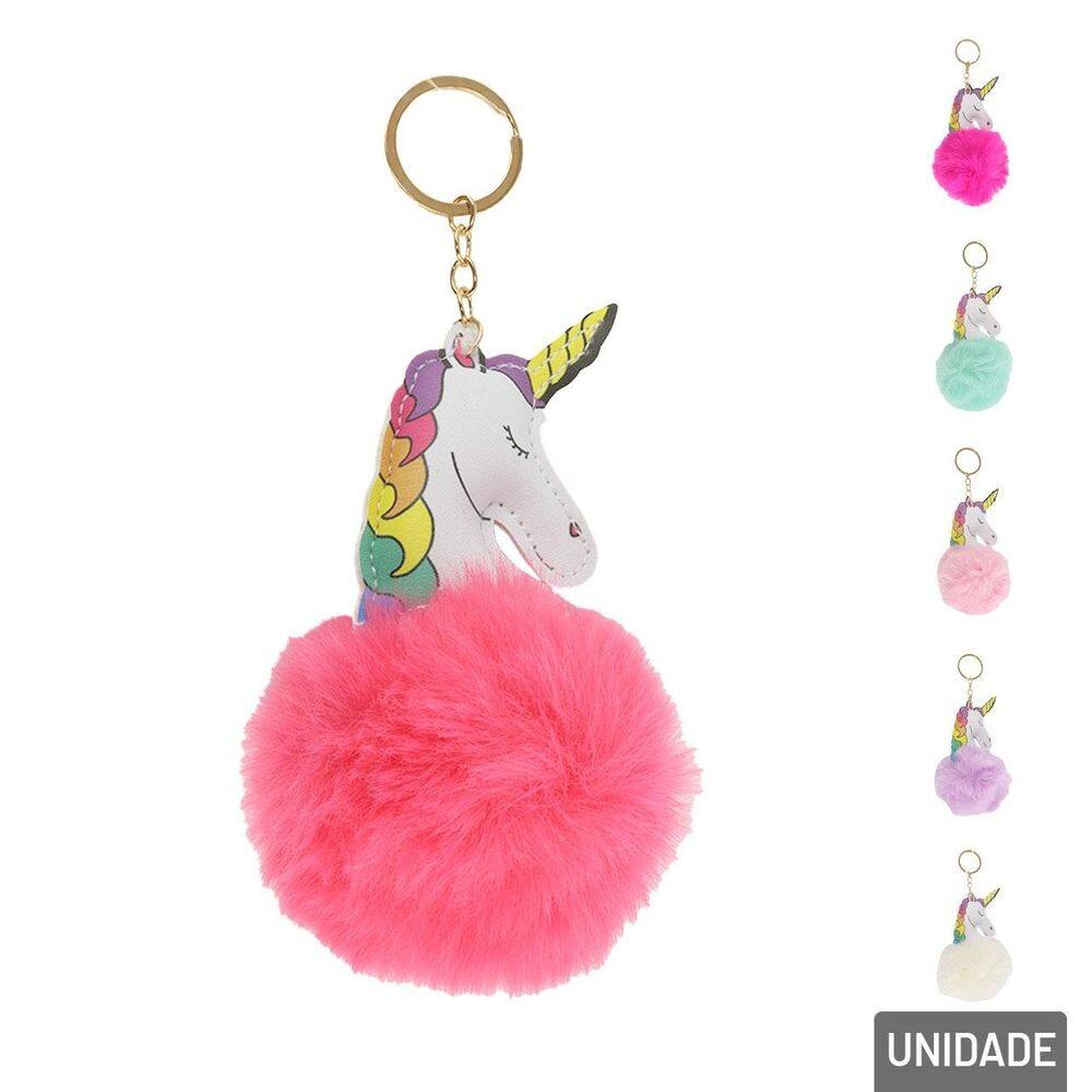 Chaveiro de Unicórnio 12cm com Pompom Color - Tudo em Caixa