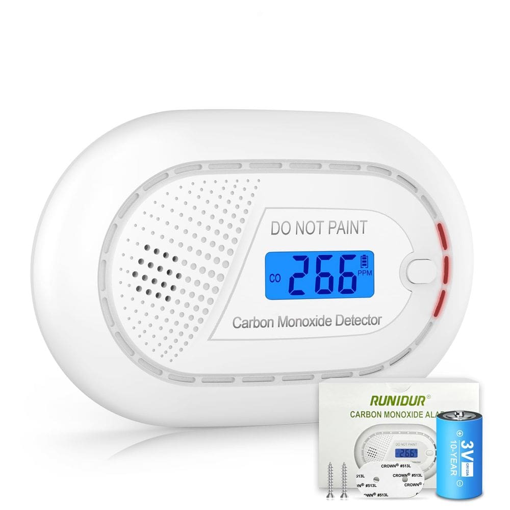 Detector de monóxido de carbono Runidur com LCD de bateria de 10 anos