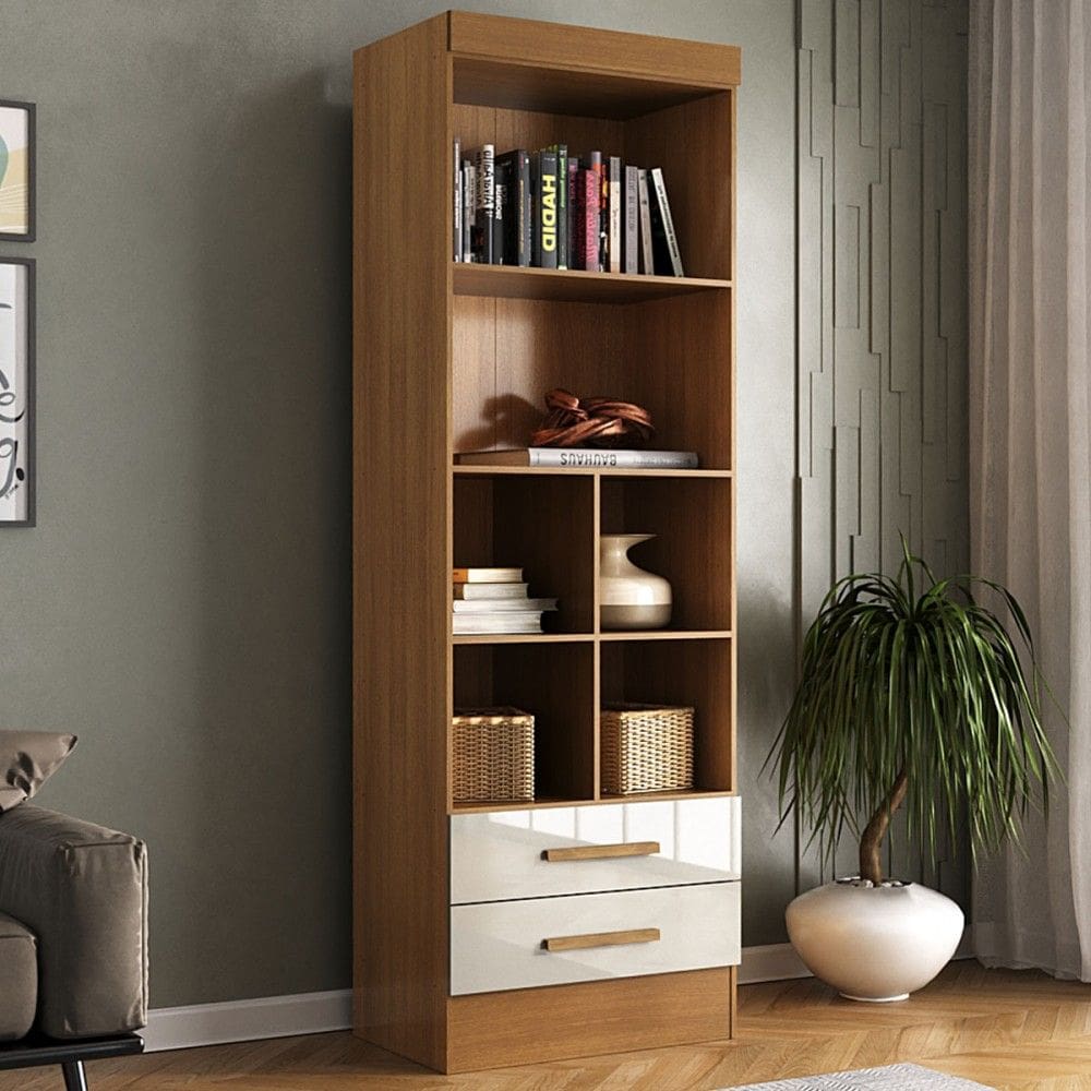 Estante para Livros Modulare 2 Gavetas 4 Prateleiras Cinamomo/Off White - Panorama Móveis