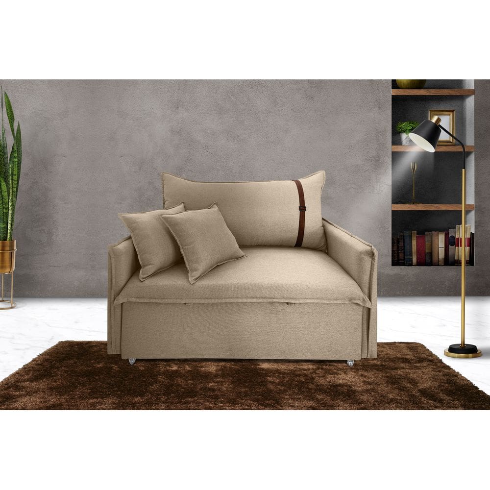 Poltrona Sofá Cama Valence Premium 100cm SoftGel D33 Linho Bege